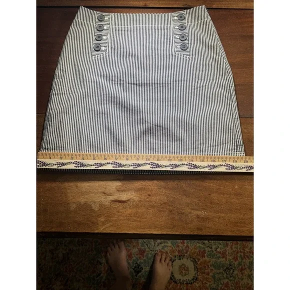 Talbots womens skirt blue and white stripe buttons in front lined. Sz 4 Petite - Picture 11 of 13